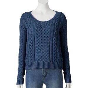Lauren Conrad Cable Knit Cropped Sweater Navy Blue sz
